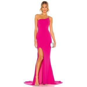 Revolve Nookie Jasmine Boned Bodice One Shoulder Gown Neon Barbie Pink Size M